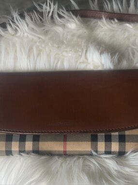 Burberry Brown Leather & Beige Plaid Messenger Bag